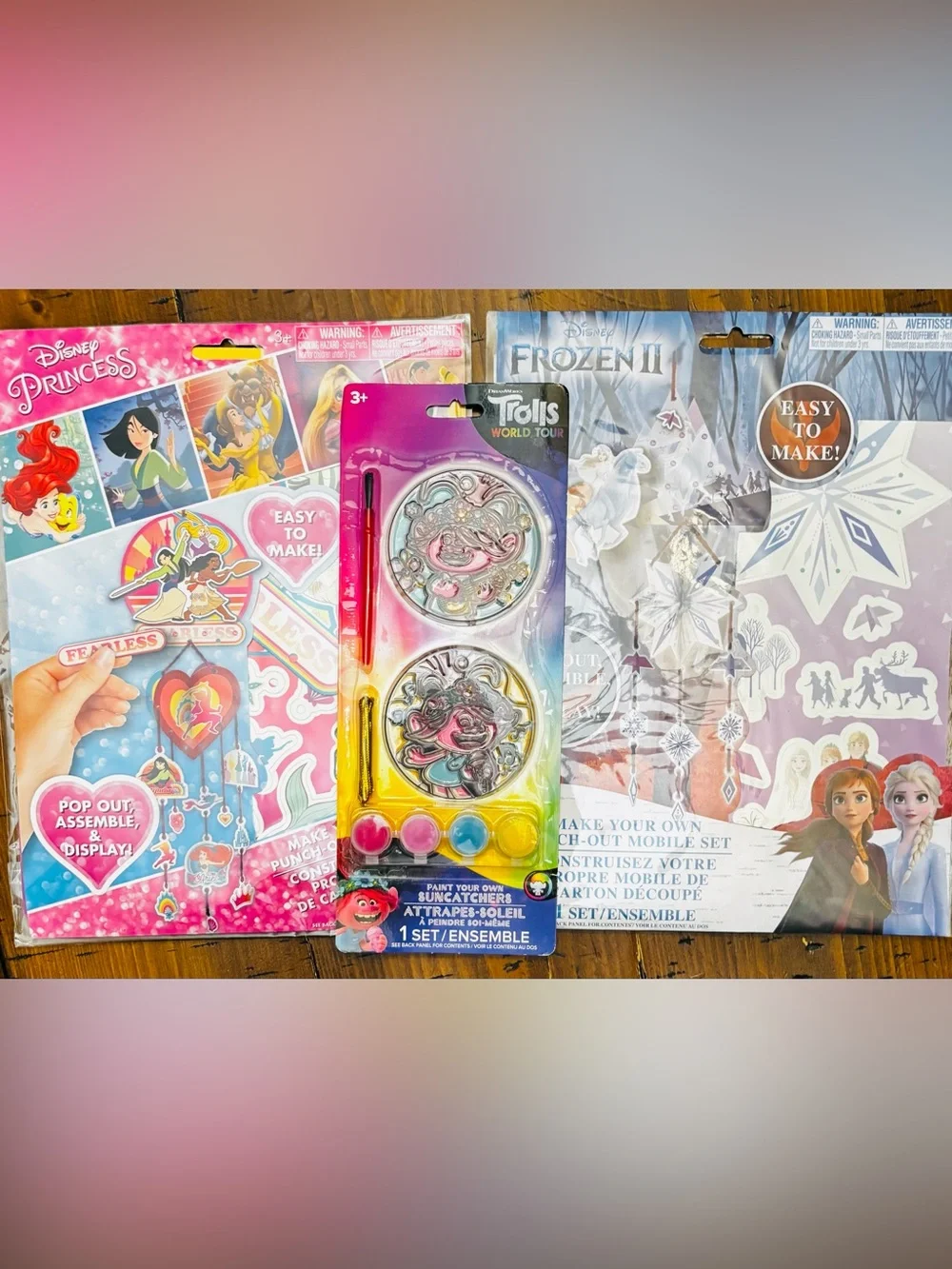 Disney 3piece set-Troll Suncatchers, Frozen, Moana & others on 2 DIY mobile sets